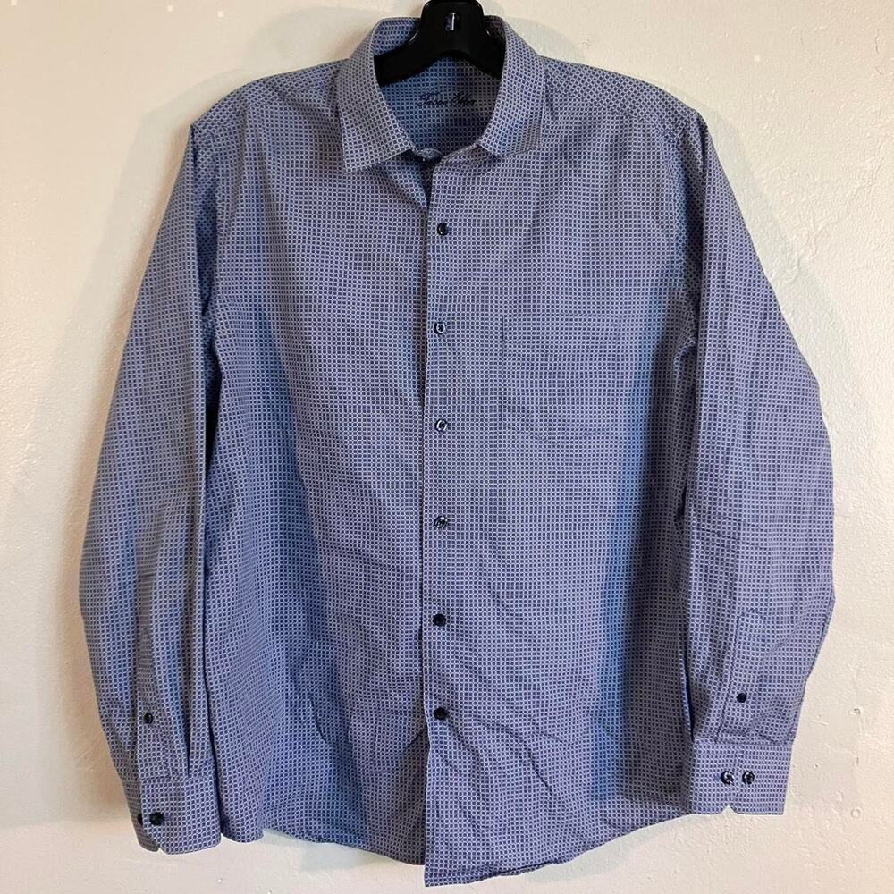 Tasso Elba‎ Blue White Long Sleeve Button Up Dress Shirt